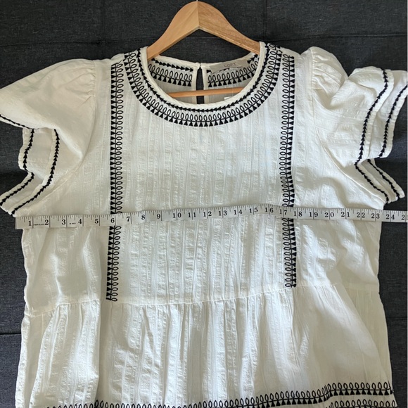 LOFT White & Black Peplum Flutter Sleeved Cotton Blend Top NWT Size XL - Picture 8 of 12